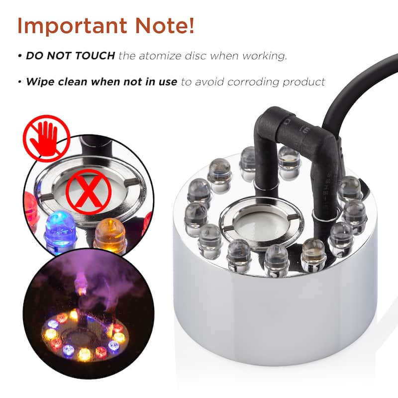 Alpine Corporation Single Jet Pond Fogger with Floating Ring and 12 LED Lights with Transformer Outdoor Decor Accessory