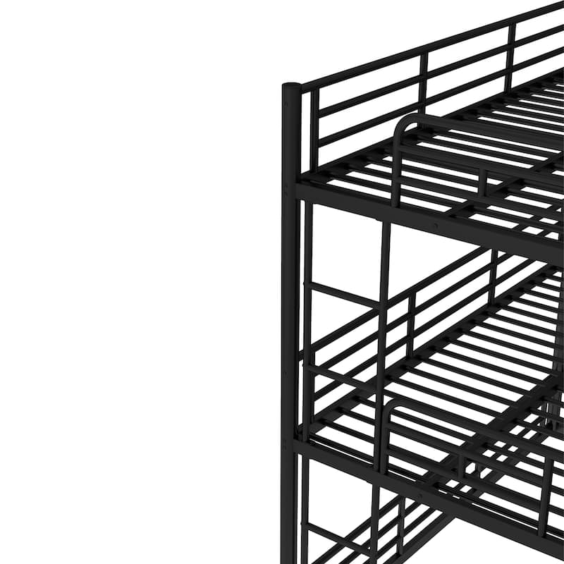 Twin over Twin over Full Bunk Bed, Metal Triple Bunk Bed with Safety Guardrails, Heavy-duty Bunk Bed with Noise-reduced Design