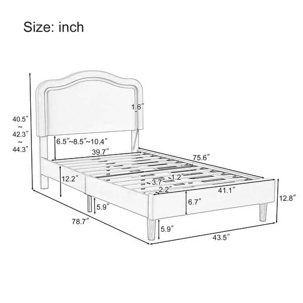dimension image slide 1 of 3, Velvet Upholstered Platform Bed Smart LED Bed Frame with Adjustable Height Headboard, Noise-Free Slat Support for Night's Sleep
