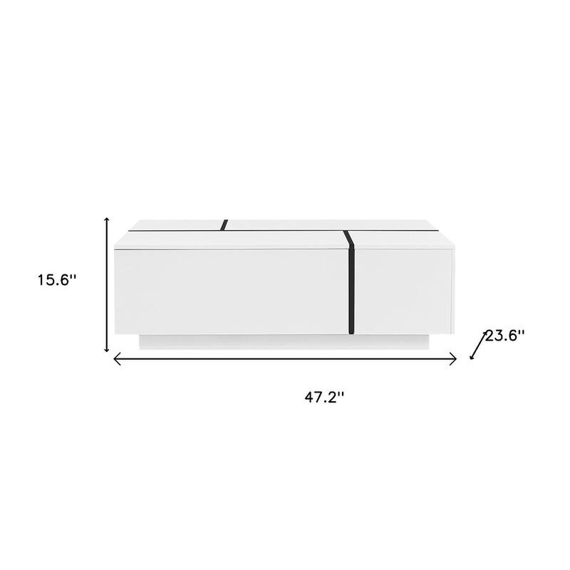 HomeRoots 47" White Wood Extendable Coffee Table With Storage - 47.20 in. x 15.60 in. x 23.60 in.