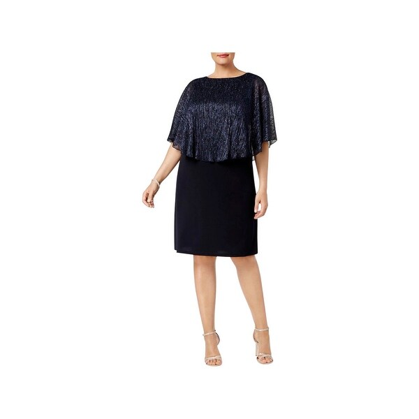 Connected Apparel Womens Plus Special Occasion Dress Metallic Cape Sleeves