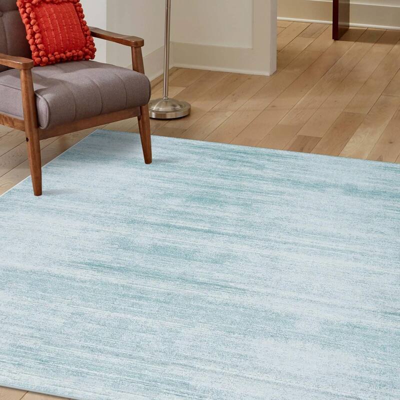 Solid/Striped Richye Collection Area Rug - Turquoise - 7'10" Square
