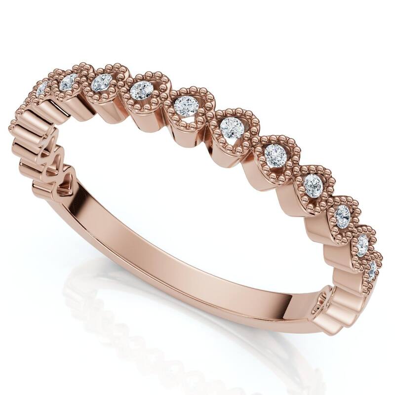 Bliss Diamond Stackable Women's Wedding Diamond Anniversary Heart Band Gold Lab Grown - 4.5 - Rose