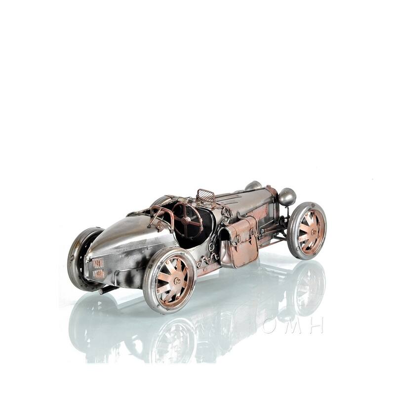 HomeRoots c1924 Bugatti Bronze and Silver Racecar Model Sculpture - 5.25' X '4.25' X '14