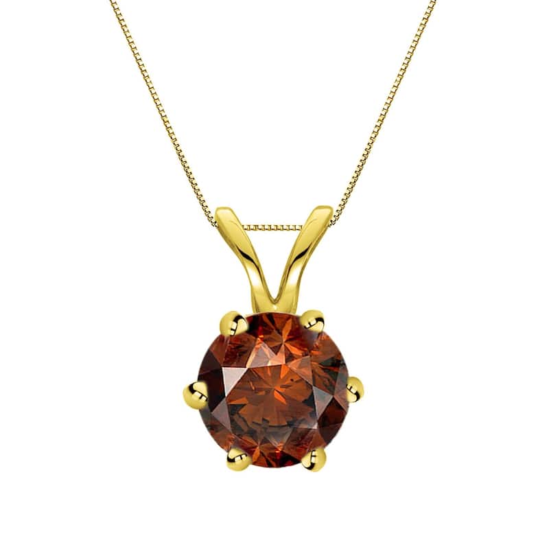Auriya 1ctw Solitaire Brown Diamond Necklace 14k Gold 6-Prong (SI1-SI2) - Yellow