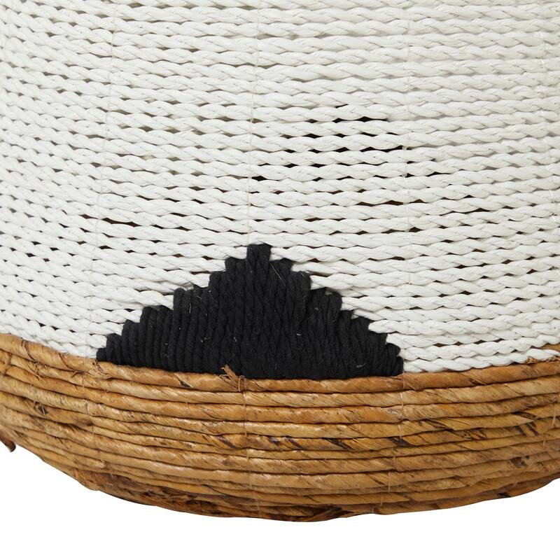 Banana Leaf Handmade Triangle Details Storage Basket with Handles - Set of 2 Black or White - CosmoLiving by Cosmopolitan