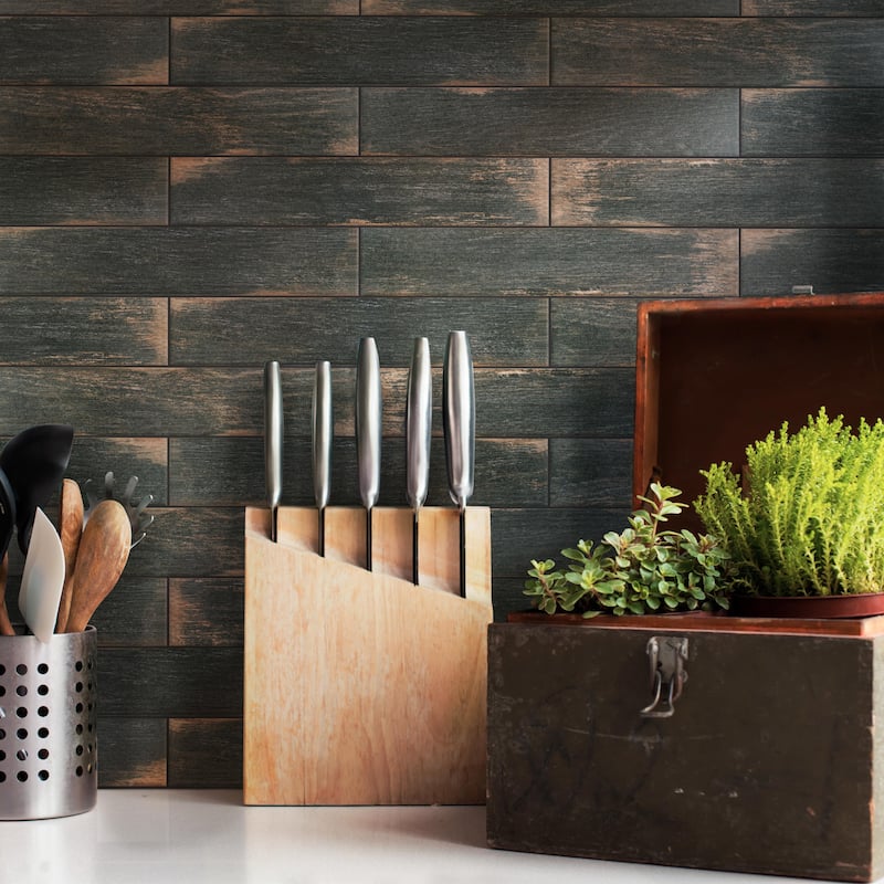 Merola Tile Bora Dark 3-1/8" x 17-1/2" Porcelain Floor and Wall Tile - Case (30 Tiles)