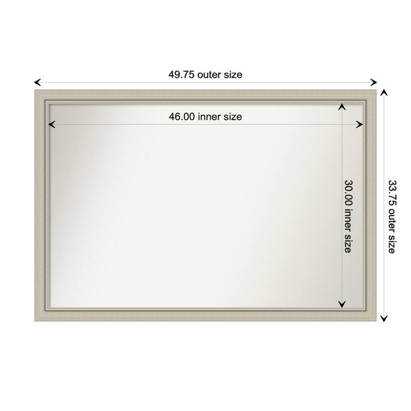 Romano Silver Narrow Framed Non-Beveled Custom Wall Mirror, Bathroom Vanity Mirror - Outer Size: 49.75 x 33.75