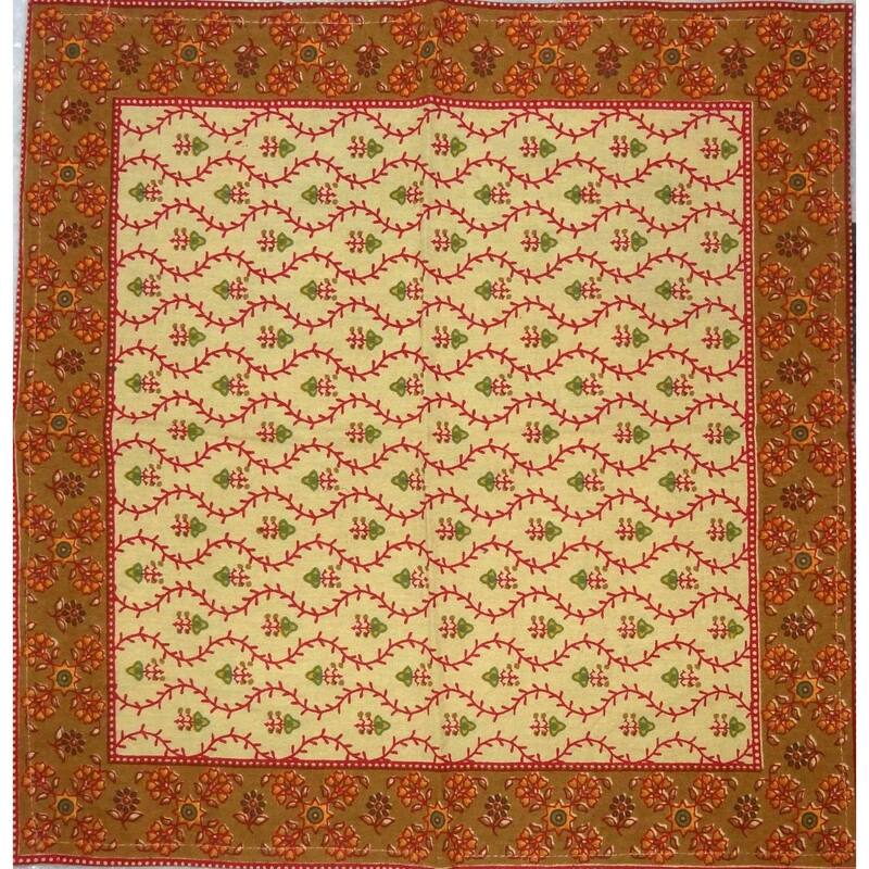Exquisite Floral Vine Cotton Tablecloth Collection - Set of 4 Napkins - Red Gold
