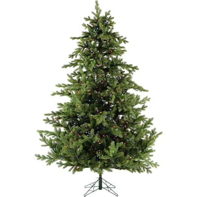 Fraser Hill Farm 9-Ft. Woodside Pine Christmas Tree with Multi-Color LED Lighting, EZ Connect, and Remote Control