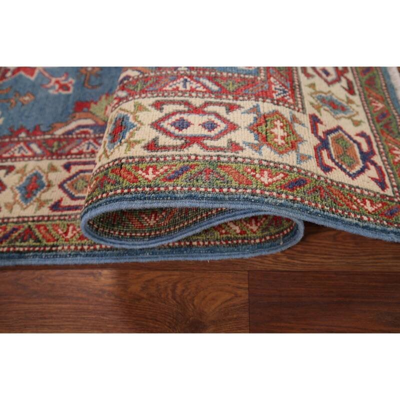 Blue Geometric Kazak Oriental Foyer Rug Handmade Wool Carpet - 2'11" x 4'11"