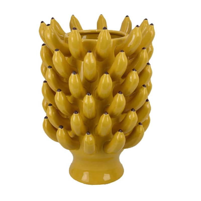 Joseph Accent Vase with Tiered Banana Accents, Yellow Ceramic 17 Inch