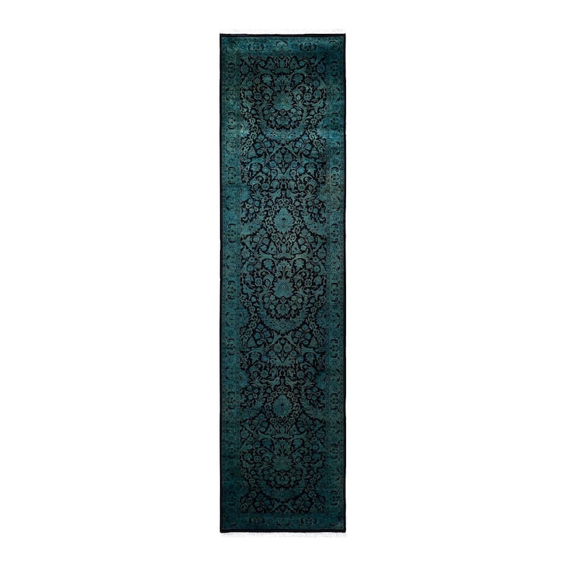 Overton Hand Knotted Wool Vintage Inspired Modern Contemporary Overdyed Blue Runner Rug - 2' 7" x 10' 5"