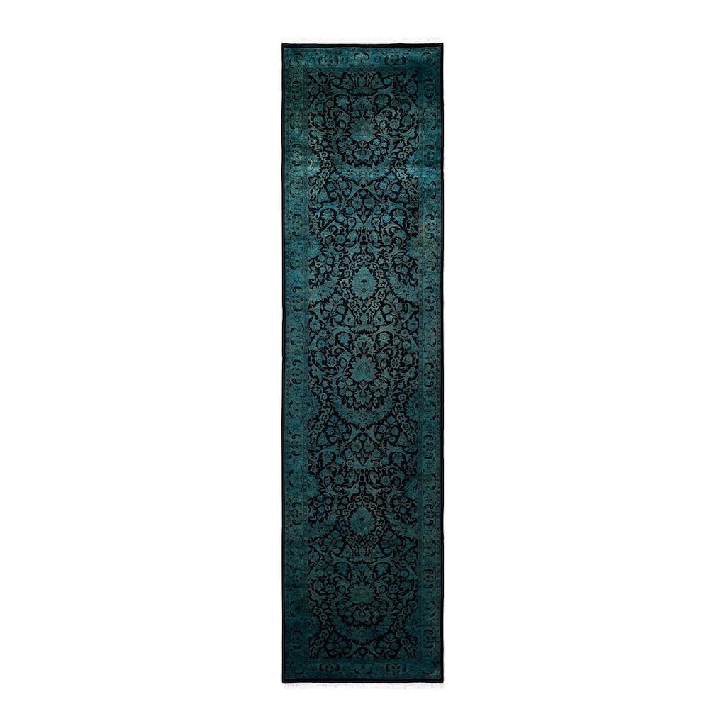 Overton Hand Knotted Wool Vintage Inspired Modern Contemporary Overdyed Blue Runner Rug - 2' 7" x 10' 5"