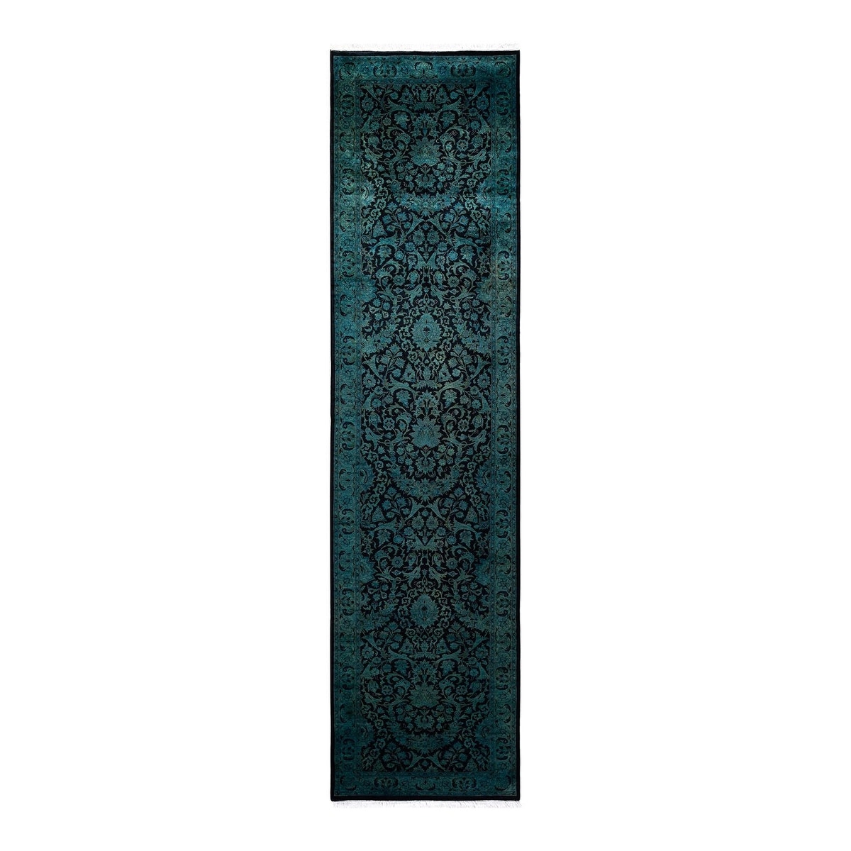 Overton Hand Knotted Wool Vintage Inspired Modern Contemporary Overdyed Blue Runner Rug - 2' 7" x 10' 5"
