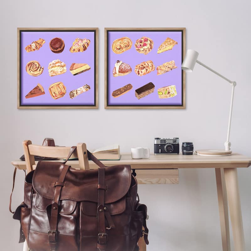 Stupell Various Pastries on Purple Framed Floater Canvas Wall Art Design By Melissa Wang (Set of 2)