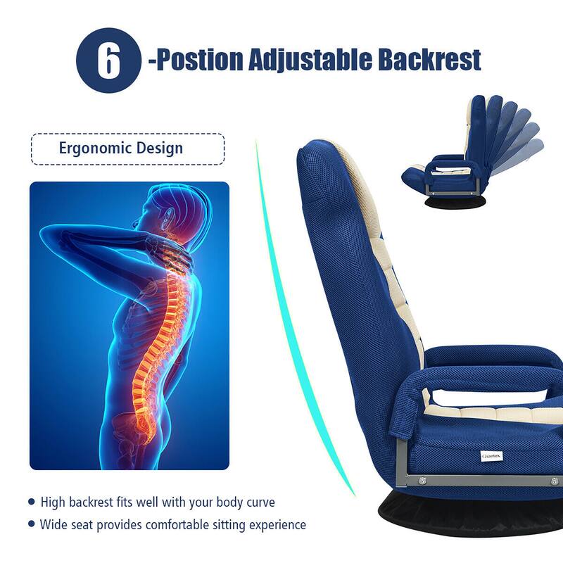 360-Degree Swivel Gaming Floor Chair with Foldable Adjustable Backrest
