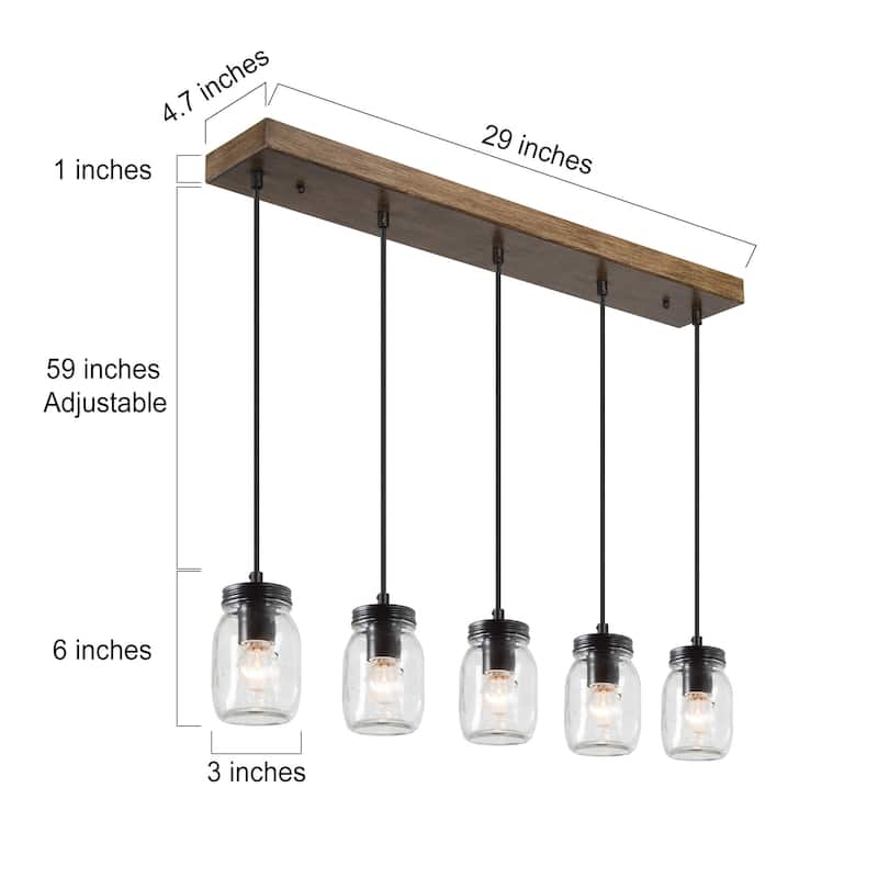 Zarbel Modern Farmhouse Glass Linear Chandelier Rustic 3-Light Black Metal Small Kitchen Island Lights
