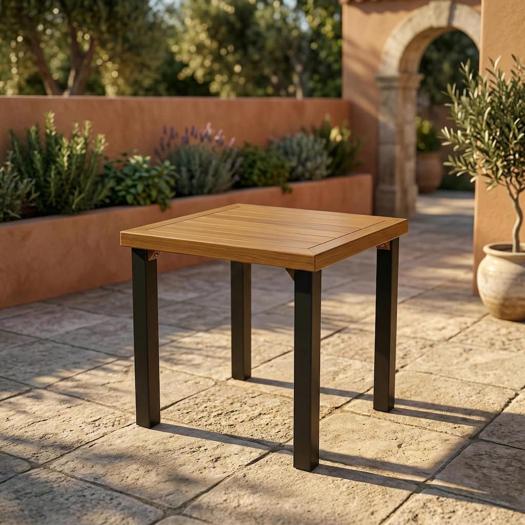17.7" Square Outdoor Side Table, Teak-Color Patio End Table - 17.7'' W × 17.7'' D × 13'' H