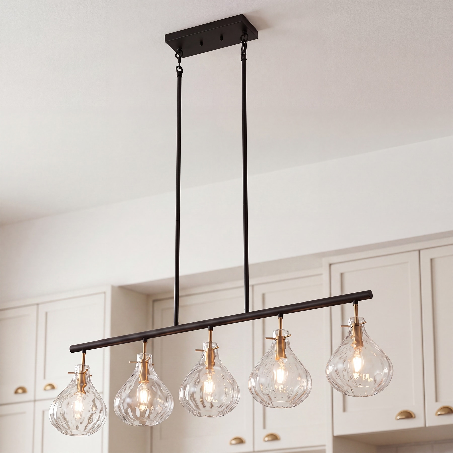 Adjustable Height 5-Light Pendant Light with Water Ripple Glass Shades