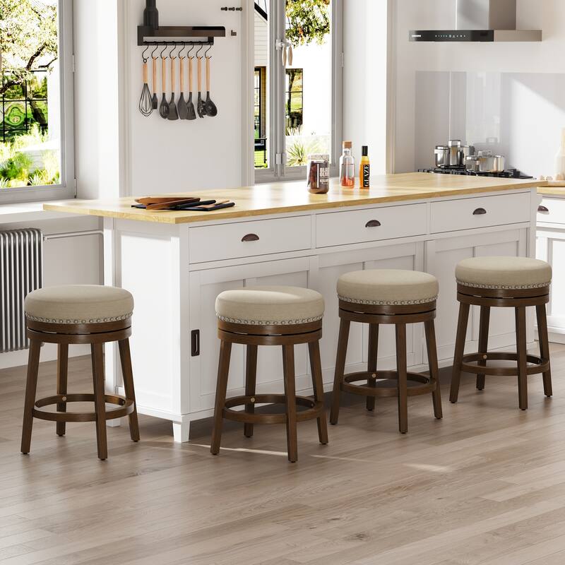 Swivel Counter Height Bar Stool with Upholstered Seat Solid Wood Frame