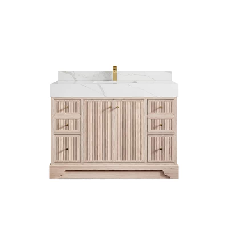 Willow Collections 48 in. W x 22 in. D Manhattan Oak Wood Single Sink Bathroom Vanity with Countertop - 2"Calacatta Laza - White Oak