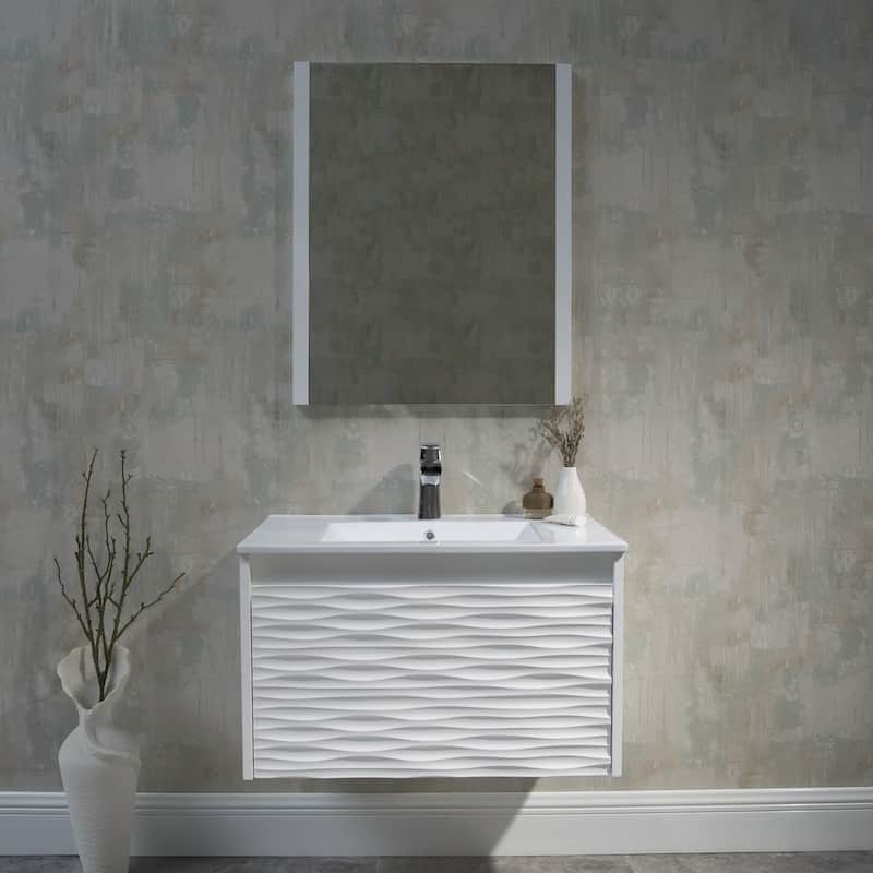 White Floating Vanity / Wall Hung Vanity Set with Mirror - 30 inches