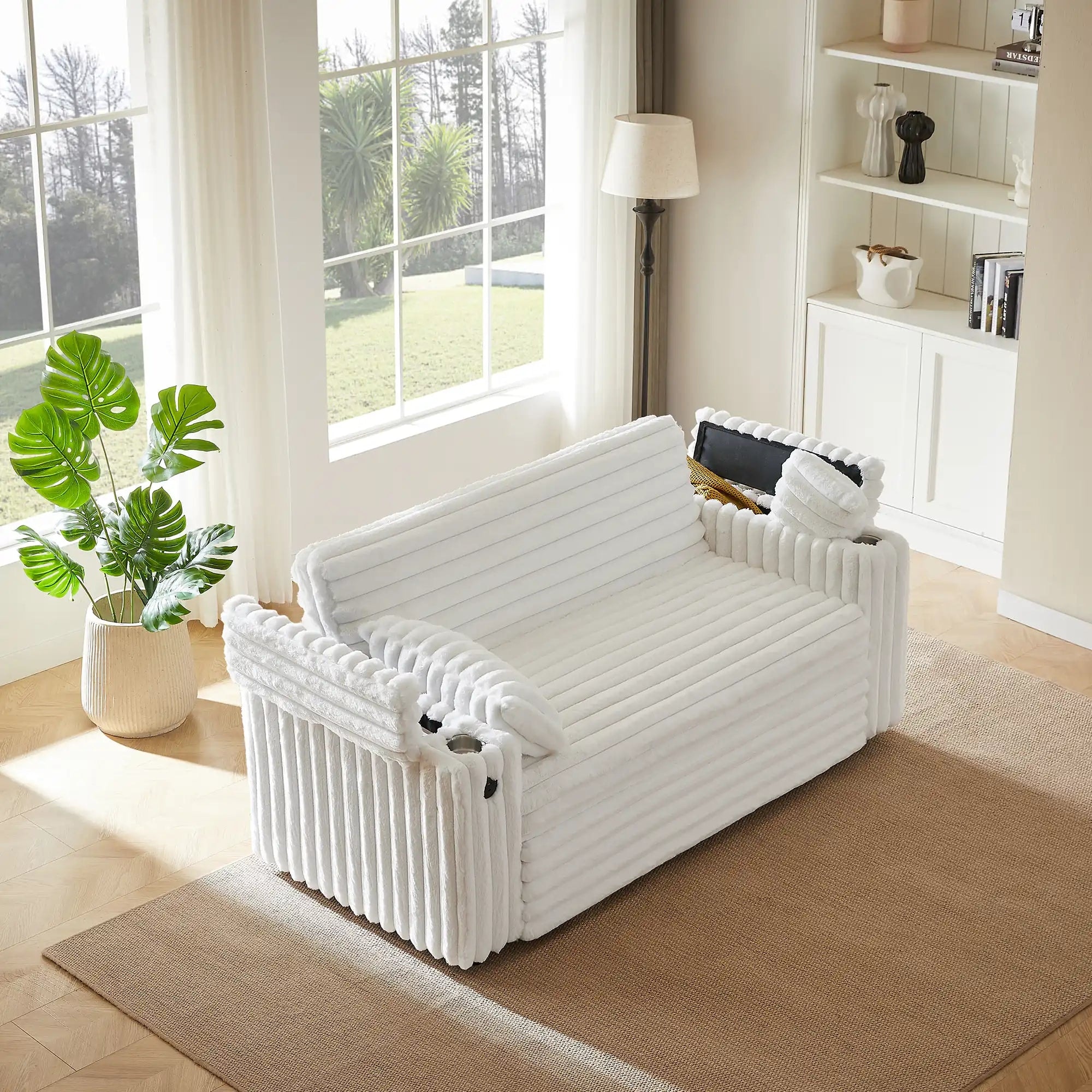 Convertible Loveseat Sleeper Sofa with Storage Armrest and USB Port W