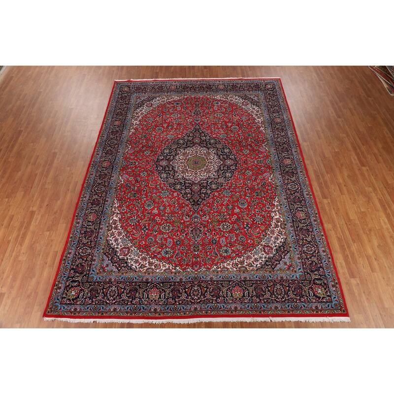 Traditional Floral Kashan Turkish Rug Medallion Machine-Made Carpet - 9'7" x 13'3"
