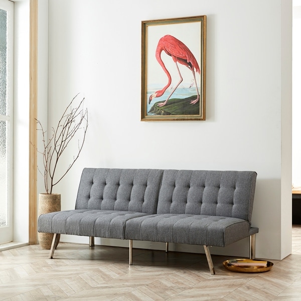 Tufted Mid Century Modern Split Back Futon Sofa Couch Bed with Chrome Legs On Sale Bed Bath Beyond 36197622