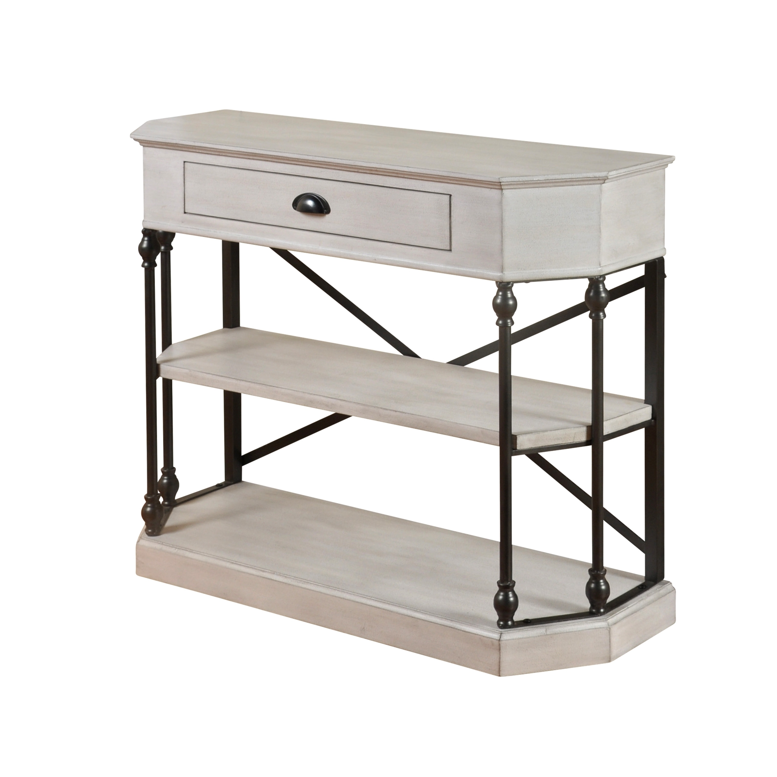 Stylecraft 3 Tier Single Drawer Antique White Clipped Corner Console Table Black Metal Frame Overstock 20730481