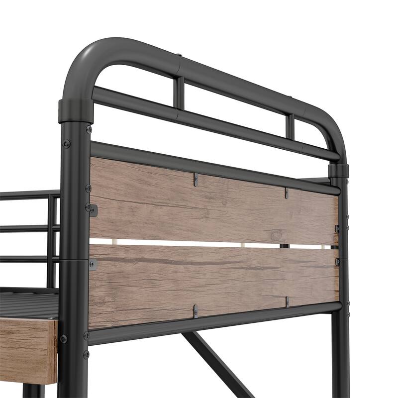 Twin XL over Twin XL Metal Bunk Bed with LED Light and Charge Station, Two Storage Drawers