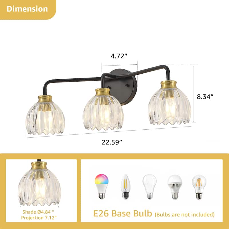 Starsky 3-Light Tulip Modern Dimmable Glass Bathroom Vanity Light