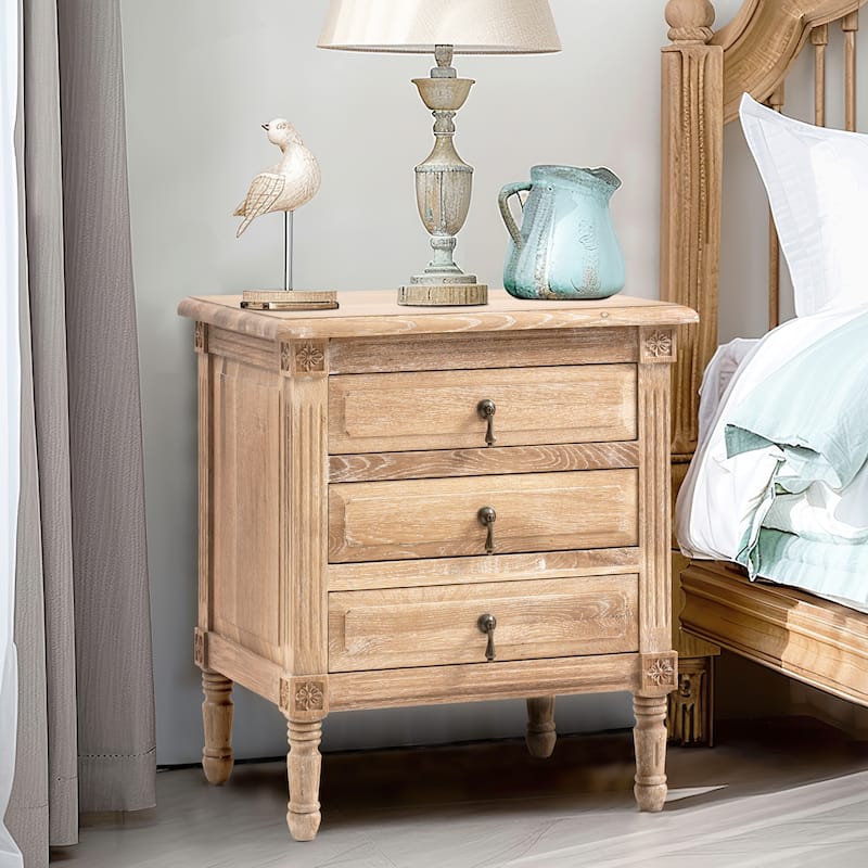 Pellebant 3-drawer Oak Wooden Nightstand Bedside Table - Oak - 3-drawer