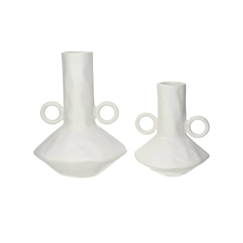 Matte Jug Vase with Ring Handles and Flared Base - 11.25" - White