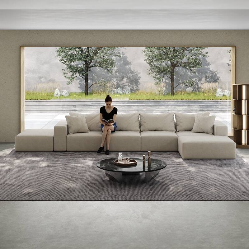 Modular L Shaped Sectional Sofa with Ottoman, Oversized Chenille Cloud Sofa, Upholstered 6 Seater Sofa with 6 Pillows