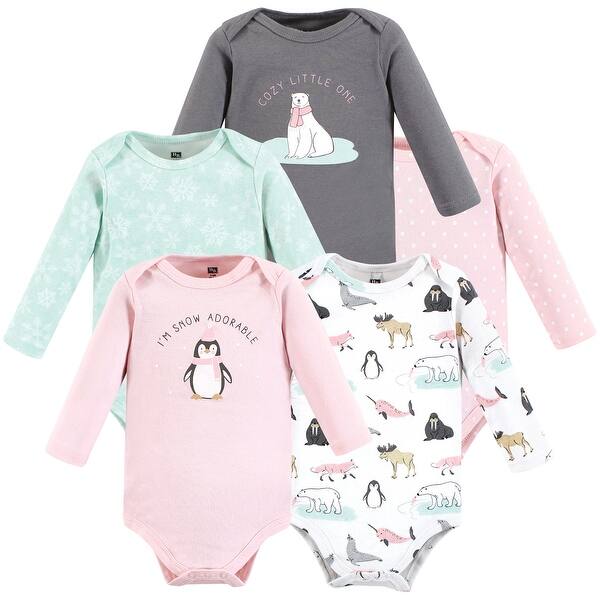 slide 1 of 1, Hudson Baby Infant Girl Cotton Long-Sleeve Bodysuits, Girl Arctic Animals 0-3 Months - Girl Arctic Animals