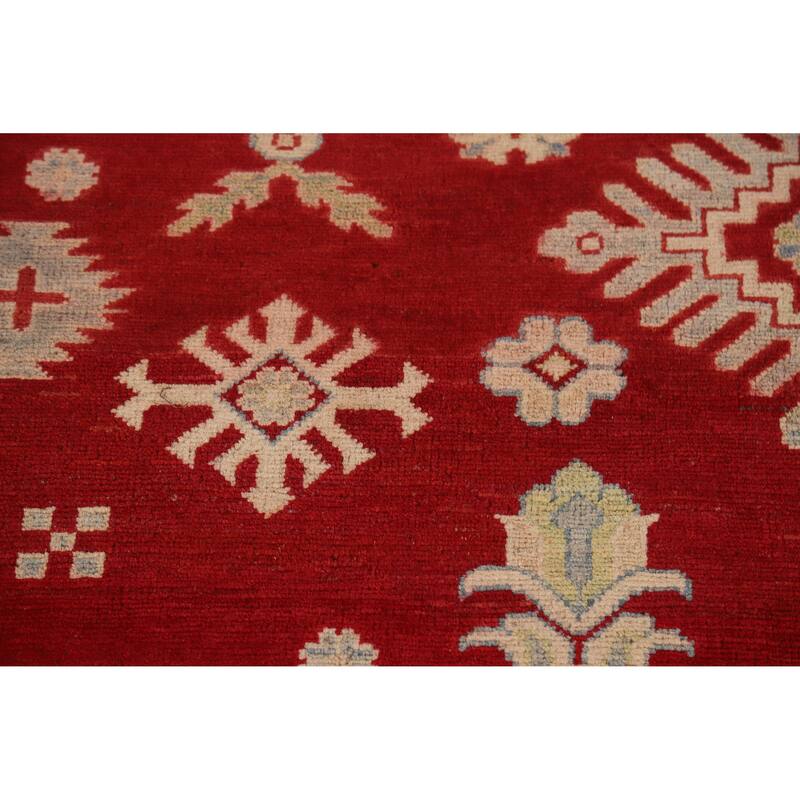 Hand Knotted Oriental 100% Wool Carpet Traditional Geometric Red Kazak Area Rug - 9' 3'' X 8' 5''