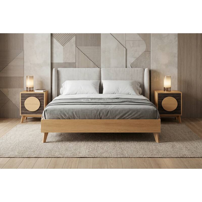 HomeRoots Set of Two 21" Oak And Dark Brown Solid Wood Square Two Drawer Nightstands - Oak/Dark Brown - 2-drawer