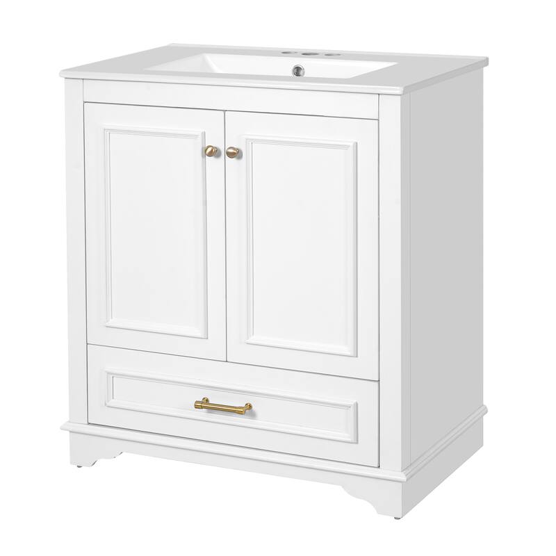 30'' Freestanding Bathroom Vanity with Single White Integrated Ceramic Sink - 30.5'' x 18.4'' x 33.9''