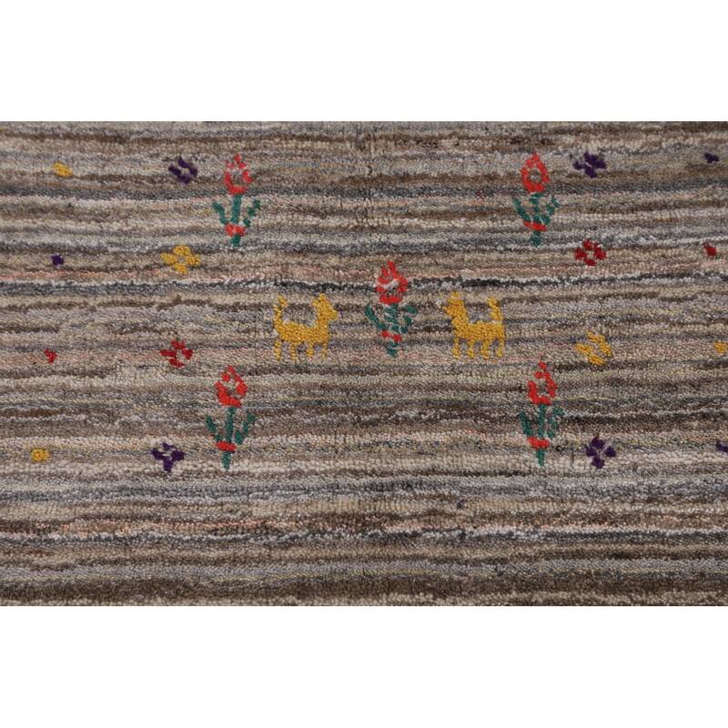 Striped Tribal Gabbeh Oriental Area Rug Hand-Knotted Wool Carpet - 5'0" X 8'5"