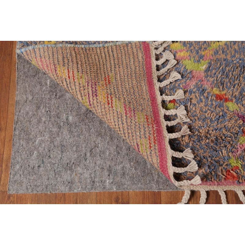 Blue & Brown Plush Moroccan Oriental Area Rug Handmade Wool Carpet - 8'9"x 12'6"