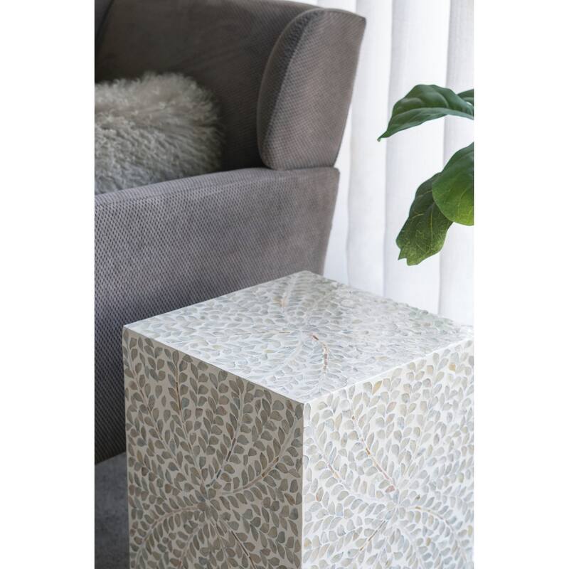 Square Accent Stool with White Capiz Shell Finish