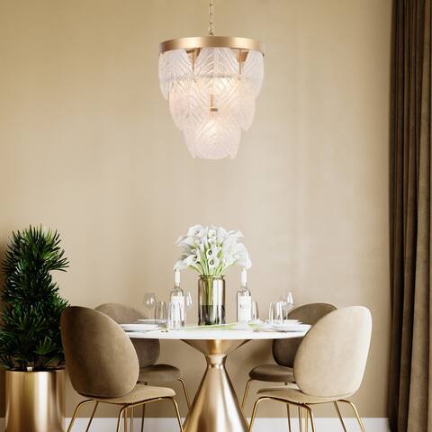 Modern Glam 4-Light Gold Chandelier Glass Pendant Lights for Dining Room