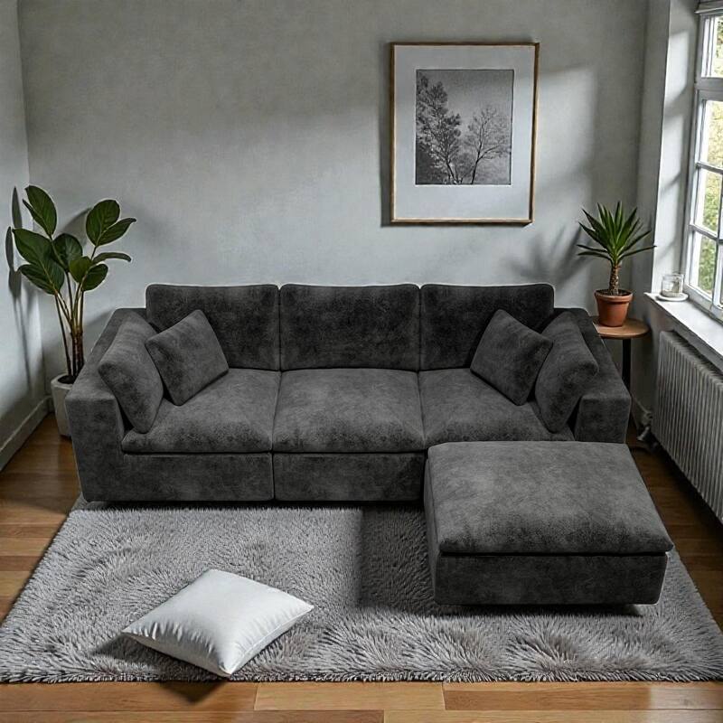 108.3" Modular Sectional Sofa with Chaise, Plush Corduroy Cloud Couch, No Assembly Required, 4-Seat