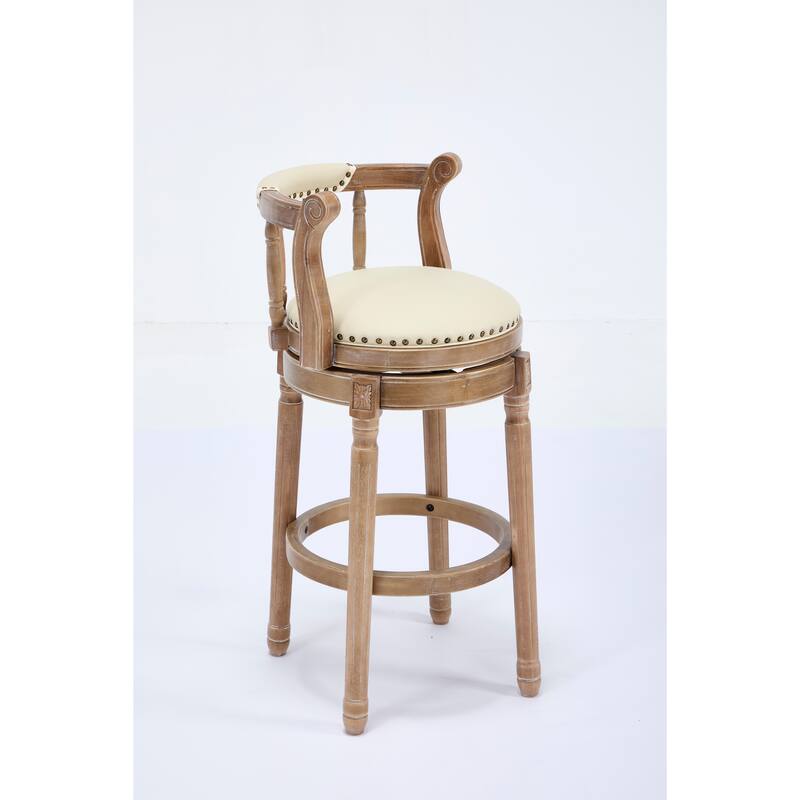 Bar Stools Seat Height 29.5" Leather Wooden Bar Stools(Beige 1pc)