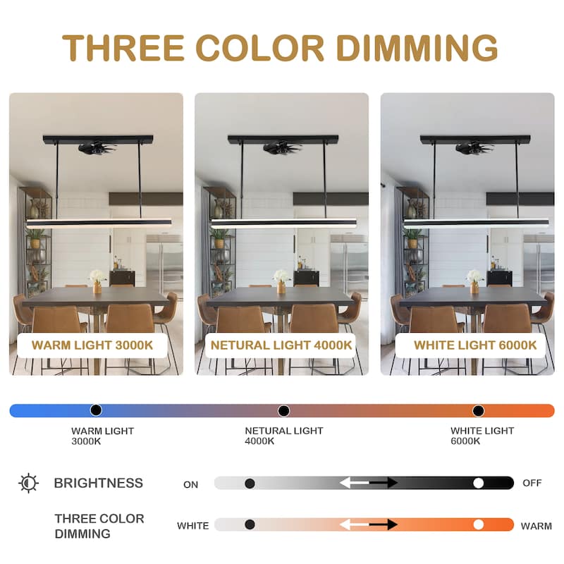 40" Modern LED Fan Light for Kitchen Island and Dinning Area, 3 Color Tone Dimmable LED Light with Quiet DC Ceiling Fan