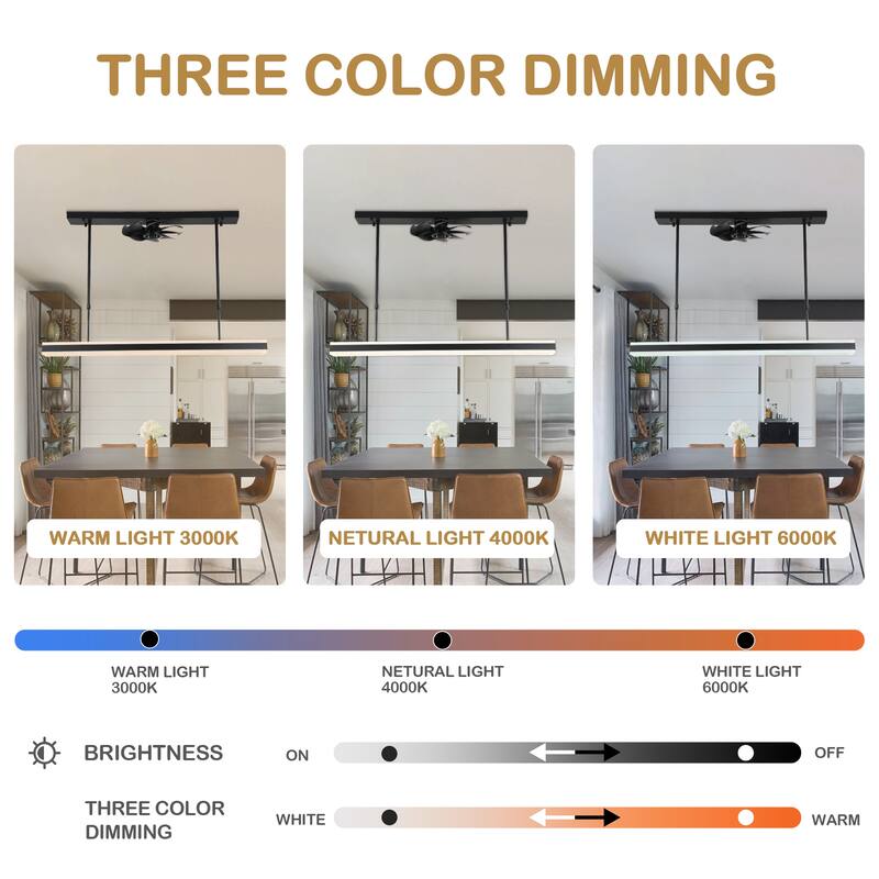 Cusp Barn 40 Inch Modern Ceiling Fan with LED Light, Black Pendant Lighting, Linear Hanging Lamp Chandelier for Dining Room