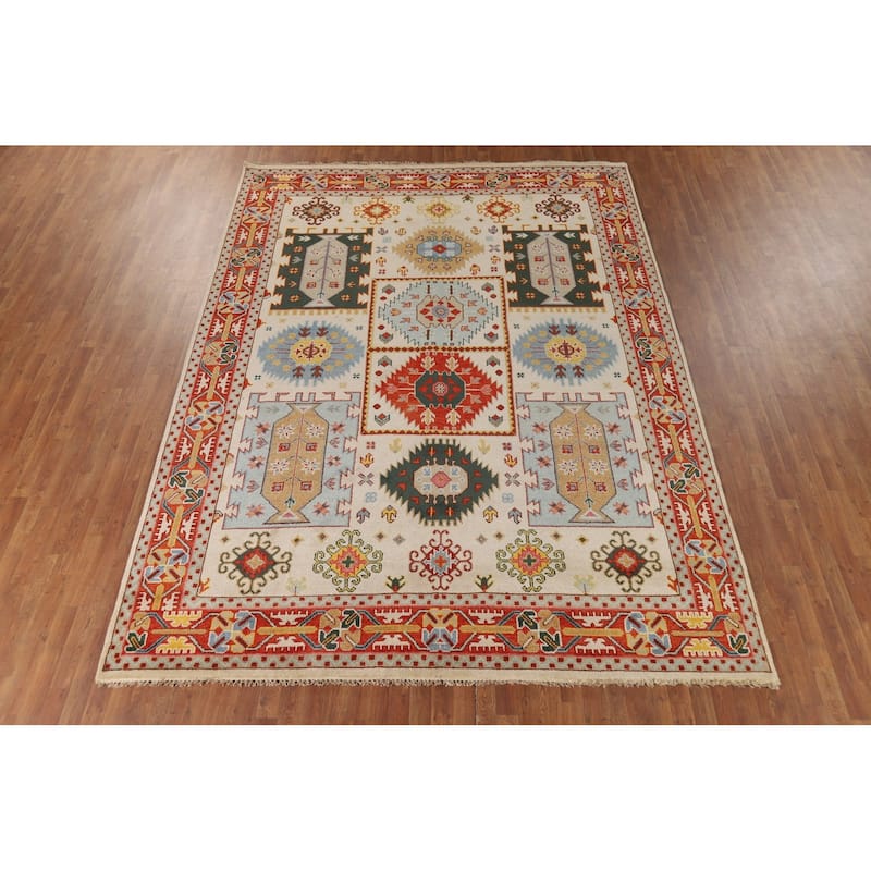 Geometric Heriz Serapi Indian Area Rug Hand-Knotted Wool Carpet - 8'11" x 12'0"