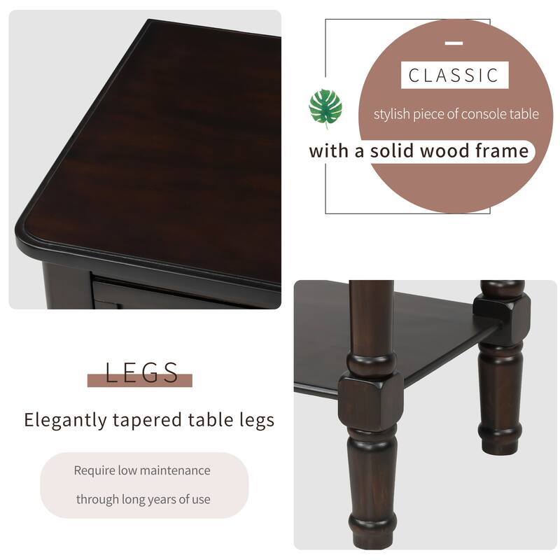 Narrow Console Table, Slim Sofa Table with 3 Storage Drawers and Bottom Shelf
